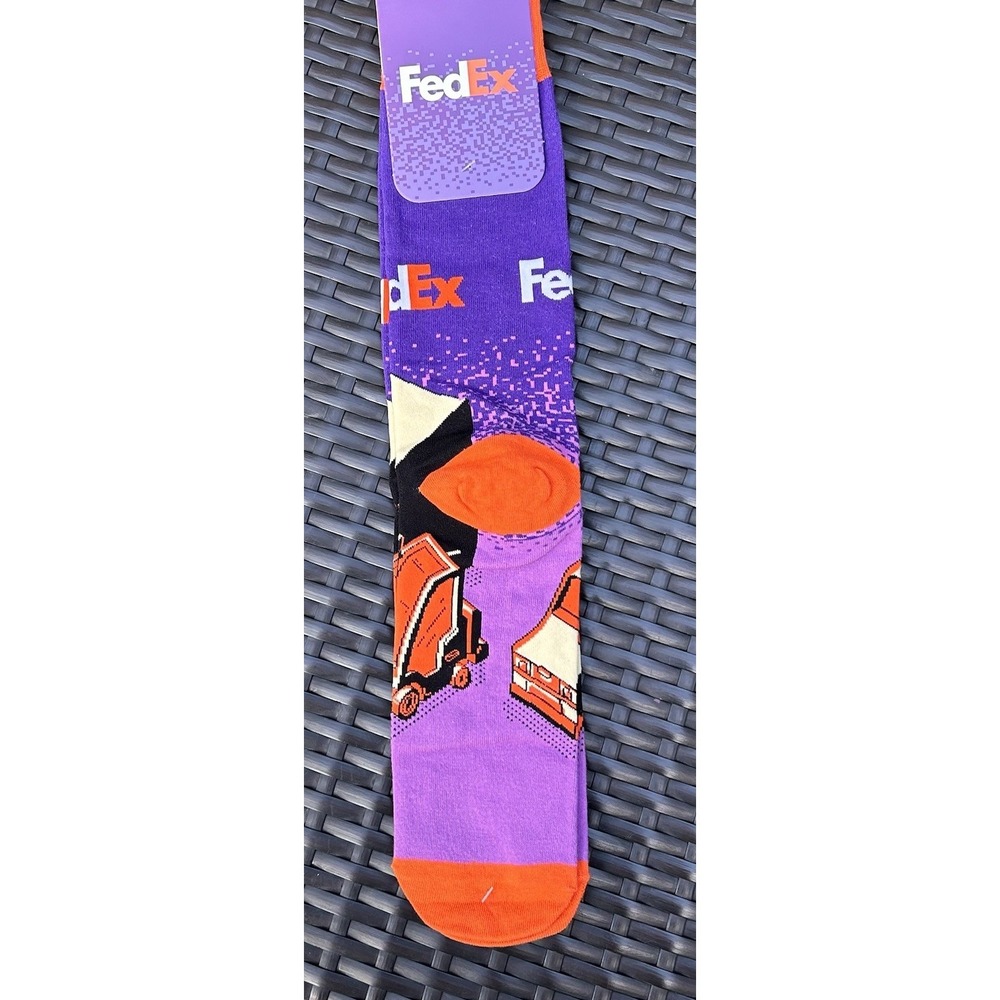 FedEx New Pair of Men's Crew Socks Logo Truck Purple Novelty Father's Day Fun - Picture 3 of 5